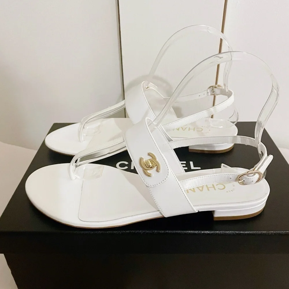 New Chanel Gold CC Interlocking Sandals - Picture 3 of 11